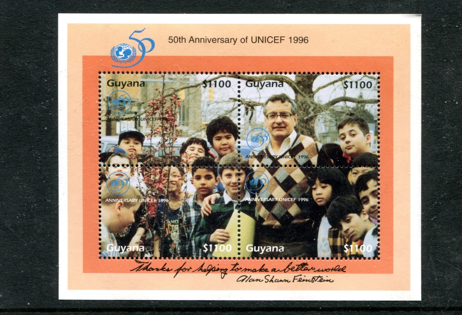 GUYANA, 3027 AND 3027a, 1996 $11.00 SHEET OF 4, REGULAR AND SIGNED, MNH (GUY471)