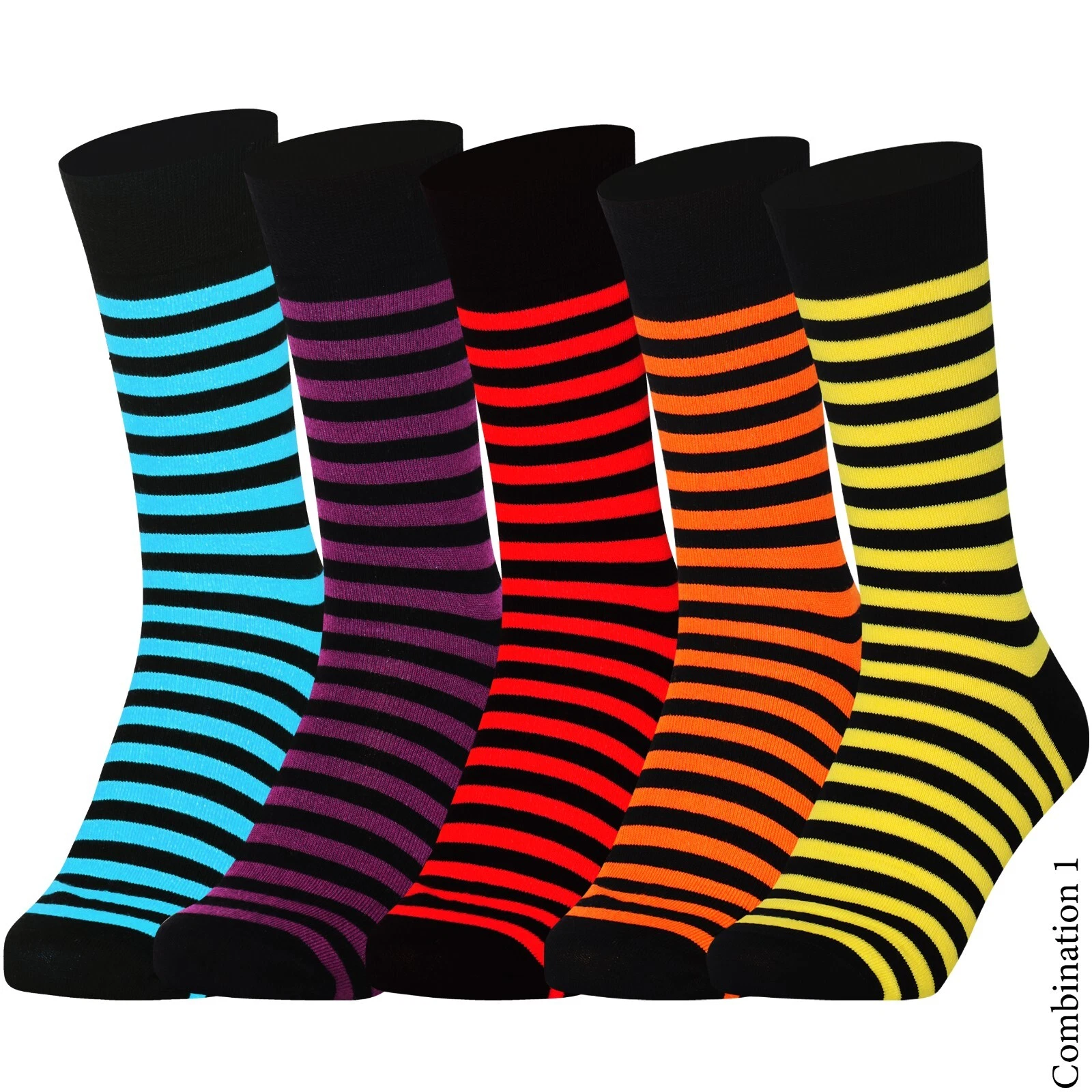 MYSOCKS 5 Pairs Multi Colour Stripe Design Combination Socks