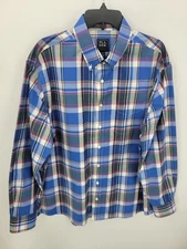 Jos A Bank Shirt Mens XL Blue Plaid Travelers Long Sleeve Button Up Tailored Fit