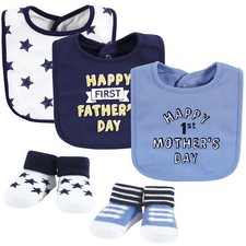 Hudson Baby Cotton Bib and Sock Set, Boy Mothers Fathers Day, One Size