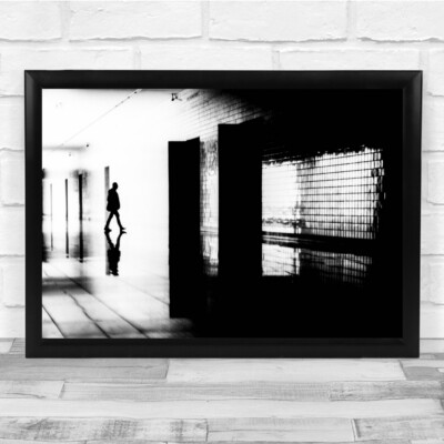 Silhouette Straße Kontrast Mann Korridor Gehen Reflexion Wandkunstdruck
