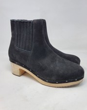 New Loft Size 7 Black Retro Clog Boot Chelsea Suede Swedish Style Boho Wooden