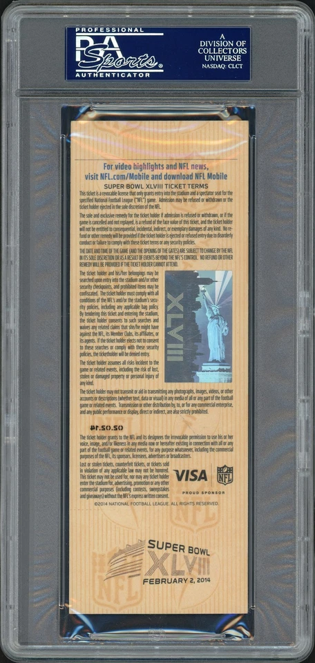 Russell Wilson Auto Super Bowl 48 Ticket Seahawks "SB XLVIII Champs" PSA/DNA - Image 2 of 2