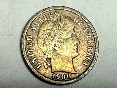 1900 BARBER silver U.S. dime. VF, surface roughness. #q2