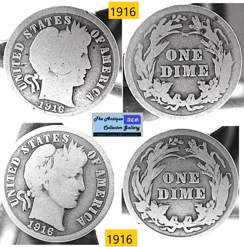 2 Antique 1916⌛US Philadelphia Mint Silver Barber Dimes🪙As Depicted🪙