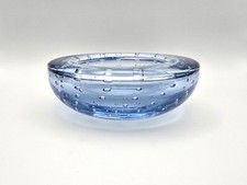 Vintage Whitefriars sapphire blue controlled bubble ash tray - Number 9099 -