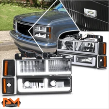 For 88-93 Chevy C/K 1500-3500 Suburban F-Shape LED DRL Headlights Black/Amber