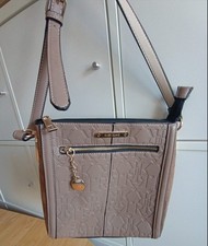 River Island Taupe Monogram Crossbody Bag Gold Hardware Faux Suede Detail