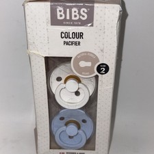 NEW BOX BIBS Colour 2pk Pacifiers Size 2, Natural Rubber / Round-White/Blue