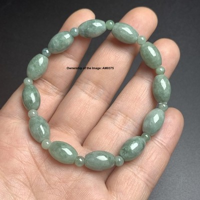 Natural Jade 8mm Oval Bead Stretch Bracelet Grade A Jadeite Elastic Bracelet