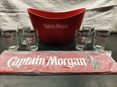 Lot Seau + Tapis De Bar + 6 Verres Rhum Captain Morgan Neuf - Photo 1/4
