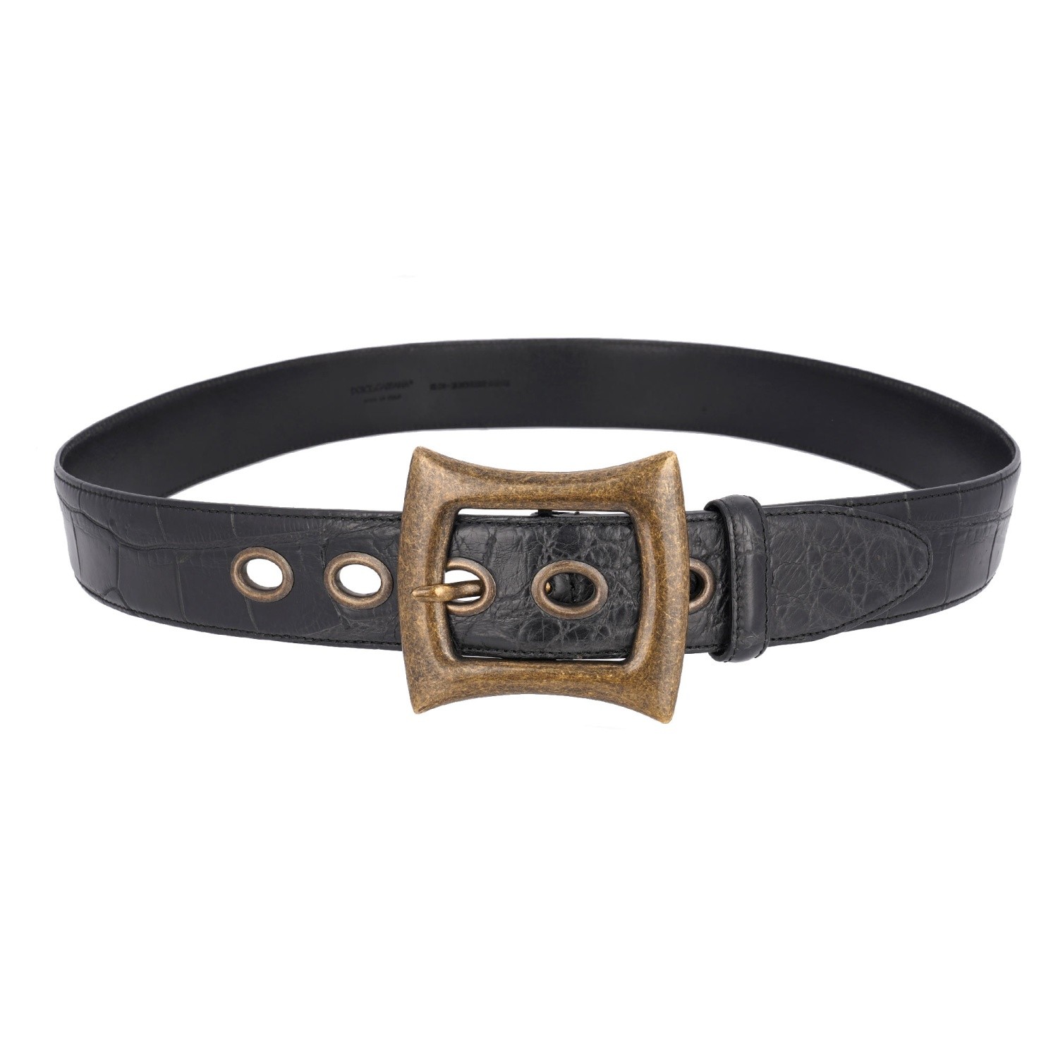 DOLCE & GABBANA Big Metal Buckle Croco Leather Belt Black 95 38