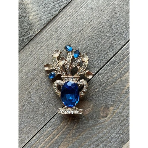 Joseph Weisner Rhinestone Pin Brooch Repair blue clear gold costume jewelry VTG