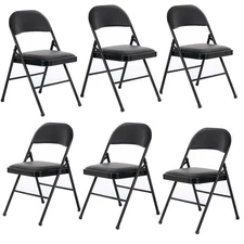 6 Commercial Folding Chairs Steel Frame Fabric Padded Seat for Indoor Outdoor