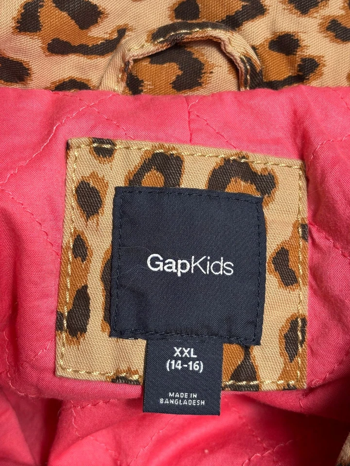 Gap Kids Leopard Print Jacket  Girls XXL 14-16 Beige Black Button Up Long Sleeve - Image 3 of 4