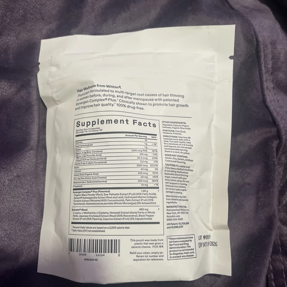 Nutrafol Mujer Equilibrio Crecimiento del Cabello Suplemento Dietético 120 Cápsulas Bolsa de Recarga Foto 2 de 3