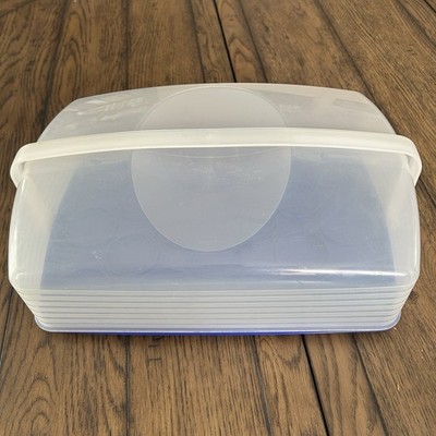 Tupperware Rectangular Bake N Take Cake / Cupcake Carrier Blue/Clear 3861A-1