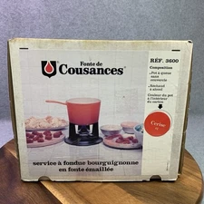 VTG Fonte De Cousances Fondue Enameled Cast Iron Cherry Tail Pot & Alcohol Stove