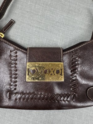 Brown Faux Leather Mini Shoulder Purse Y2K Bag Glam Gold Western