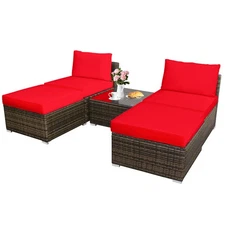 Patiojoy 5PCS Patio Rattan Wicker Furniture Set Armless Sofa Cushioned Red