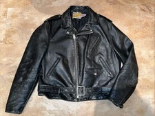 VTG SCHOTT Perfecto Black Leather Coat USA Size 50 • Distressed Motorcycle