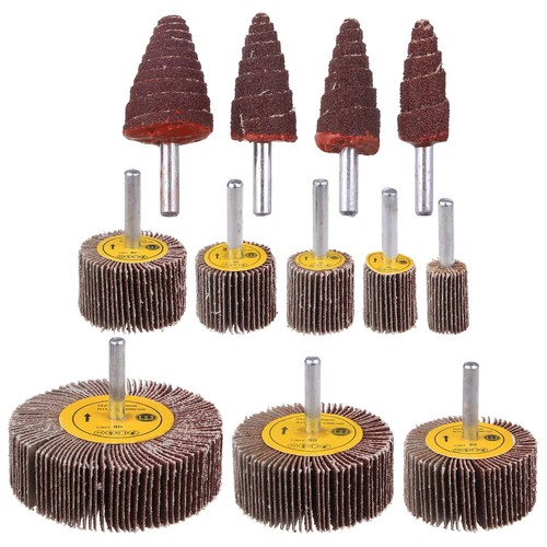 12 Pezzi Levigatrice a Ruota Flap Set, Levigatrice a Flap con Gambo da 1/4" per Trapano, 80 Grana Die Gr...