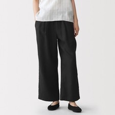 MUJI Womens 100 Linen Washed Easy Wide Pants Black FedEx