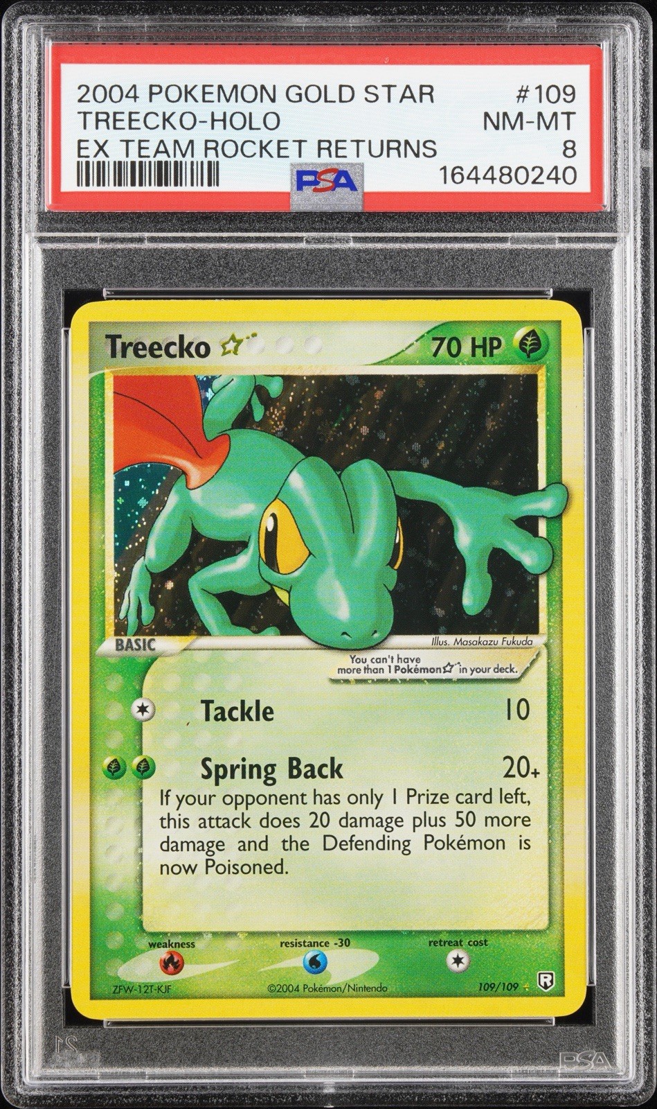 2004 POKEMON EX TEAM ROCKET RETURNS GOLD STAR #109 TREECKO-HOLO PSA 8 view 1