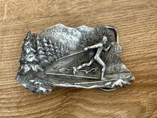 Bergamot Brass Works 1979 Vintage Cross Country Skiing Belt Buckle Made in USA