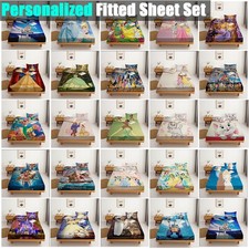 Disney Princess Kids 3D Bed Decor Fitted Sheet Set Single/Double/Queen/King Size