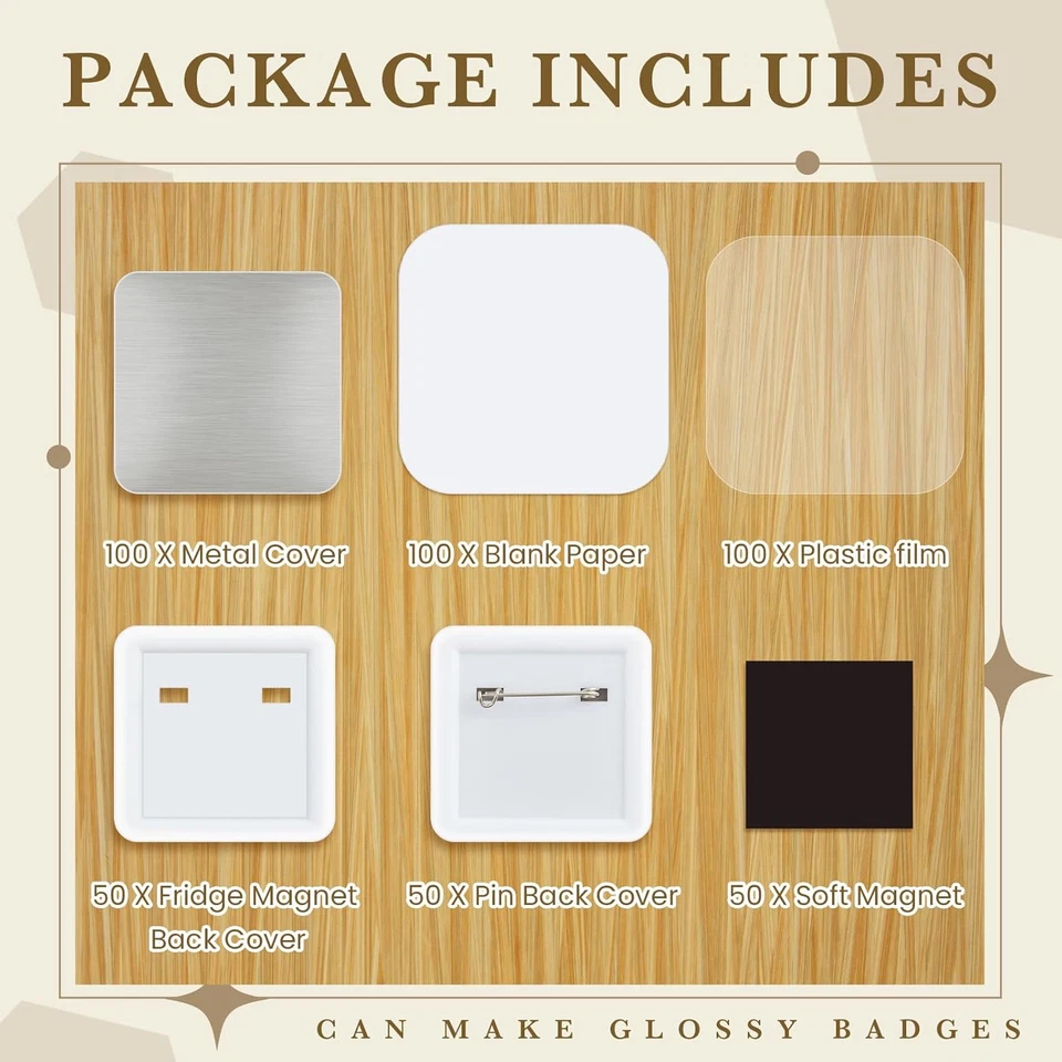 100 Sets 50Mm/1.97 Inch Square Button Parts, Include 50 Fridge Magnet Maker Supp - Image 3 of 4