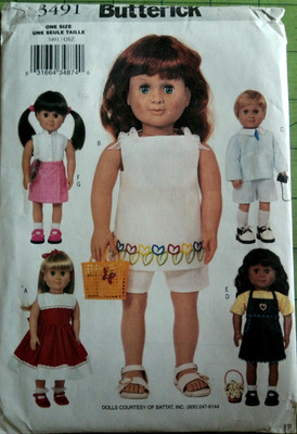 BUTTERICK PATTERN 3491 DRESS JUMPER TUNIC JACKET SKIRT  TOP  FIT 18'' DOLLS UNCUT