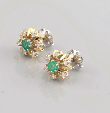 Smaragd Brillant Ohrstecker Gold 585 * Blüten Ohrstecker 14 k