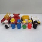 Vintage Fisher-Price Little People Lot 10pc Vehicles Figures Race Car Fire Taxi