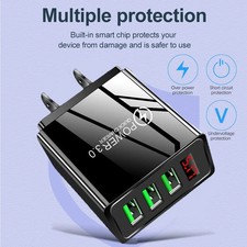 3-Port USB Fast Wall Charger Adapter for iPhone Samsung Android Cell Phone