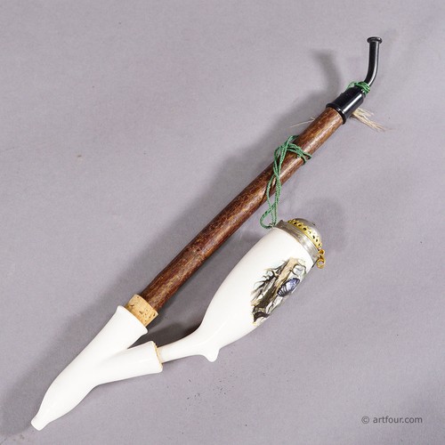 Vintage Black Forest Porcellaine Tobacco Pipe with Capercaillie - 第 2/7 張圖片