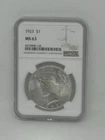 1923 Peace Dollar $1 Silver Coin NGC MS 63 Philadelphia Certified