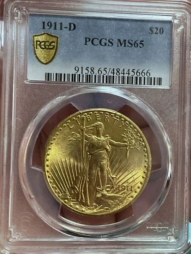 1911 D $20 Gold Saint Gaudens Double Eagle MS65 PCGS!! Denver