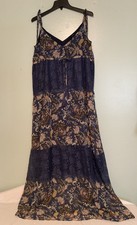 Forever 21 Long Blue Floral Maxi Dress  Size L  Tiered Lace Boho Tie Straps