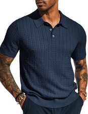 Mens Knit Polo Shirt Short Sleeve Hollow Out Knit Shirt Texture Kn
