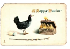 Tuck's Easter Postcard Series 757 Chicken Chicks Basket Eggs Pussy Willow Saxony