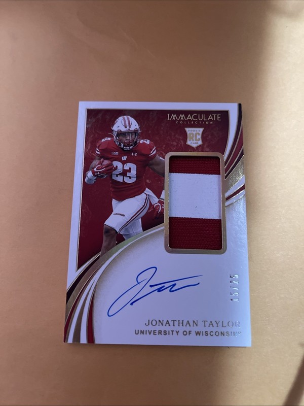 JONATHAN TAYLOR PATCH On Card AUTO 2020 IMMACULATE /25 ROOKIE RC COLTS