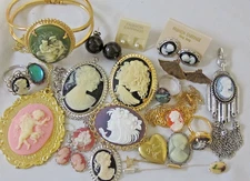 22 Wear Cameo Jewelry Lot Clamper Bracelet Brooch Necklaces Earrings Ring Locket