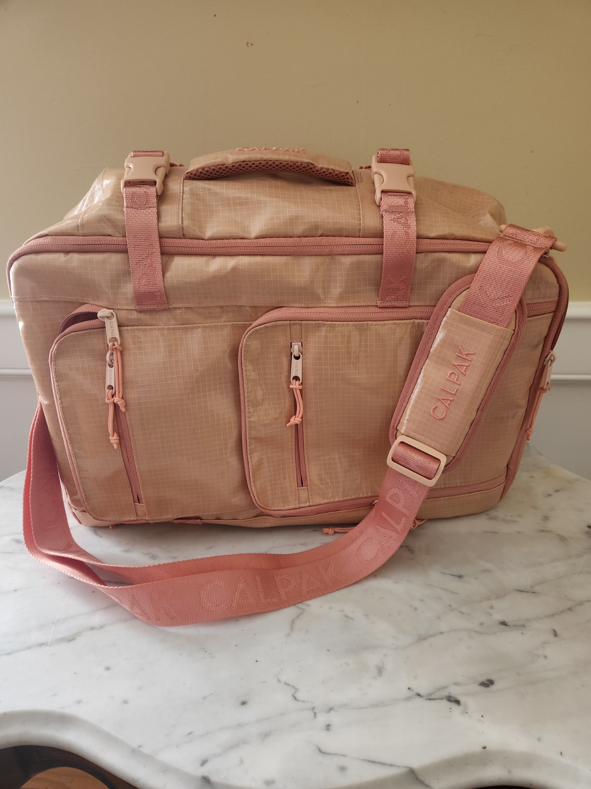 Mochila de Lona para Laptop Calpak Terra 26L Canyon Salmon Usada en Excelente Condición Impermeable ¡Muy Bonita!