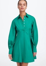 Madewell Seamed Long-Sleeve Mini Shirtdress in Poplin Women's Size 10 Green NWT!