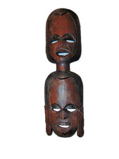 Vintage Hand Carved Double Headed Tribal Tiki Mask