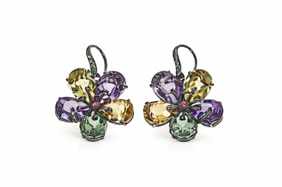 Lisa Klein 54.9ctw Multigemstone ''Flower'' Drop Earrings