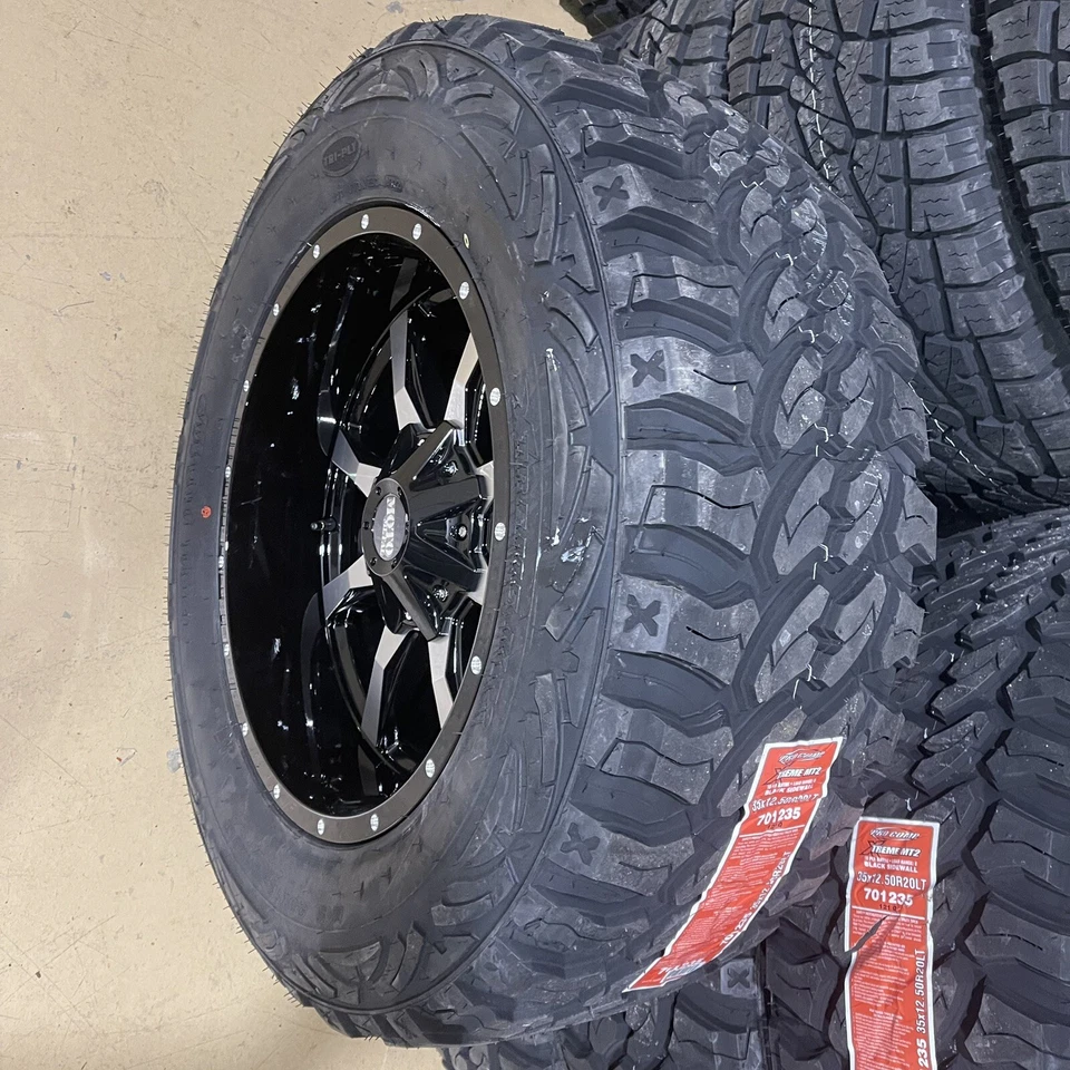 4 20x10 Moto Metal MO970 Black Wheels 35" MT Tires 5x150 Toyota Tundra Sequoia Foto 4 de 4