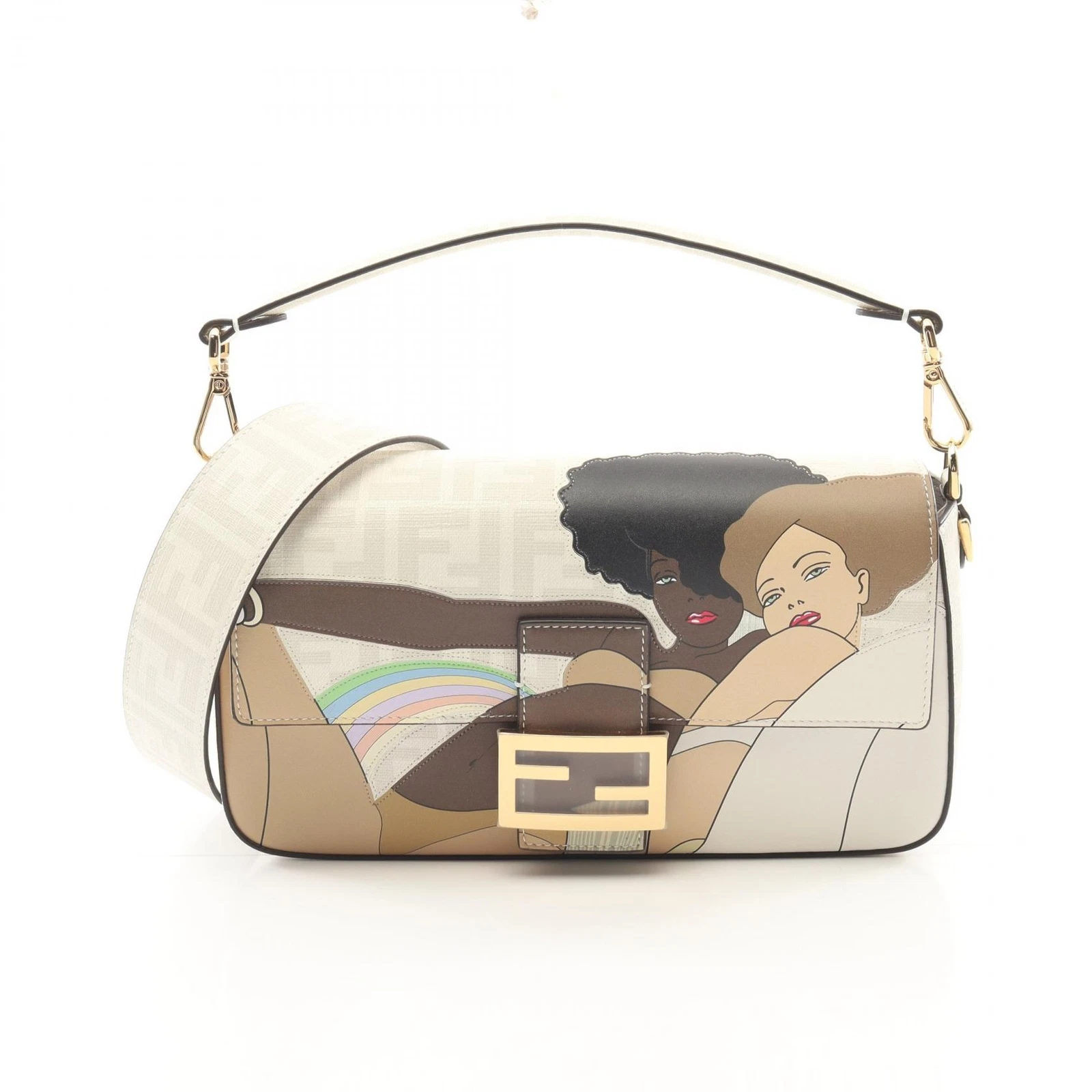 Borsa a mano FENDI Mamma Bucket Antonio Lopez 8BR600 tela pelle bianca usata donna