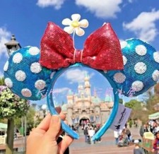 Minnie Ears Bow Polka Dot Disney Parks Kids Hat Sequins Sun Flower Headband